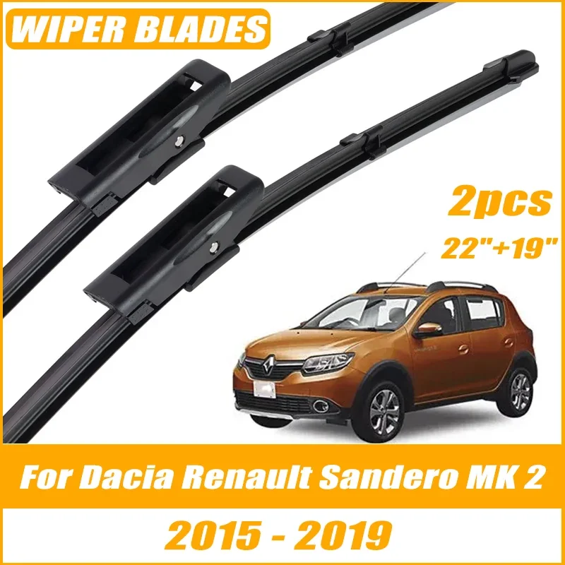 

2pcs Wiper Front Wiper Blades For Dacia Renault Sandero MK 2 15-19 Windshield Windscreen Clean Window Car Rain Brushes 22"+19"