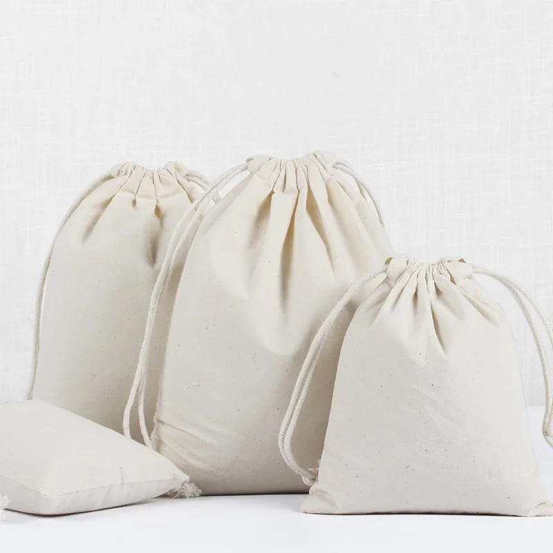 Grand Quality Cotton Small Drawstring Pouch Home Large Capacity Storage Bags Big Size Food Bread Portable Sacks