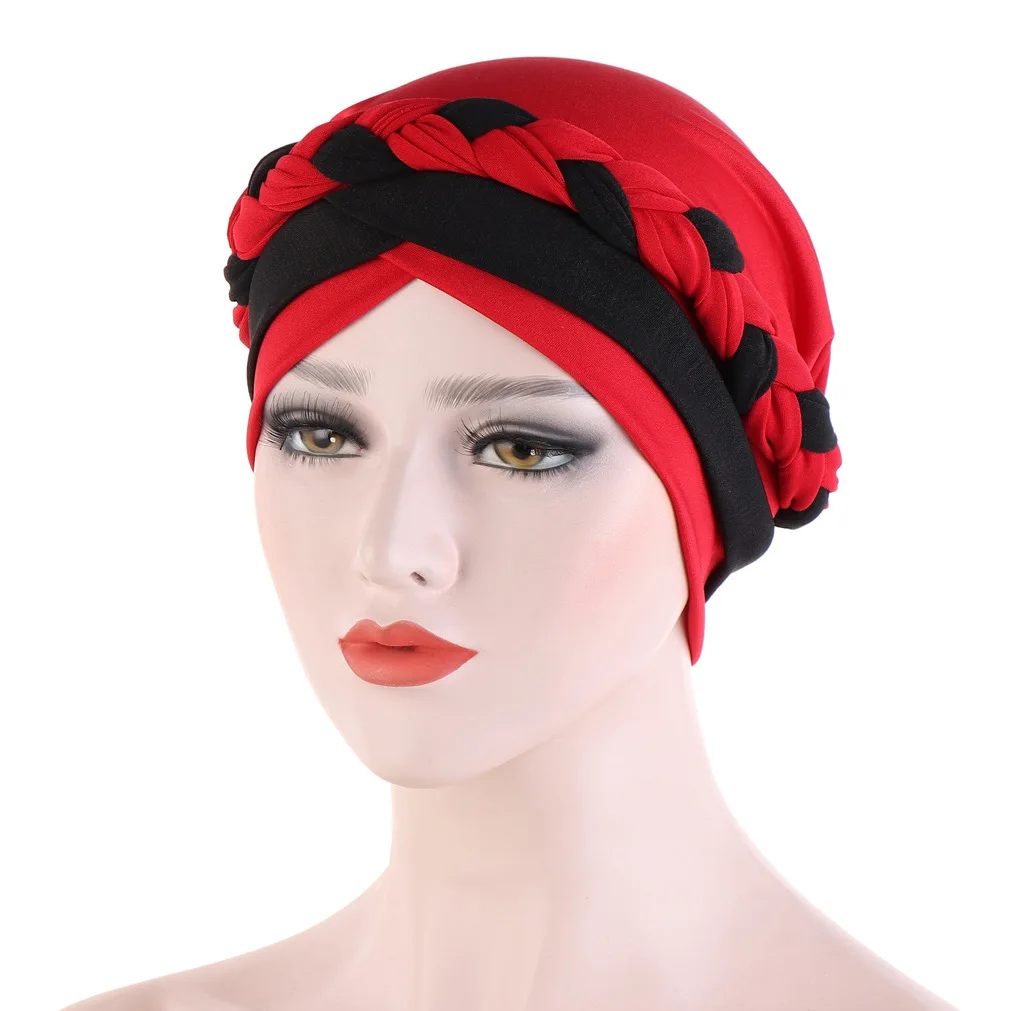 Colorblock Twisted Hijab Turban Hat for Women African Head Scarf Beanie Cancer Chemo Headwear Cap Head Wraps Women