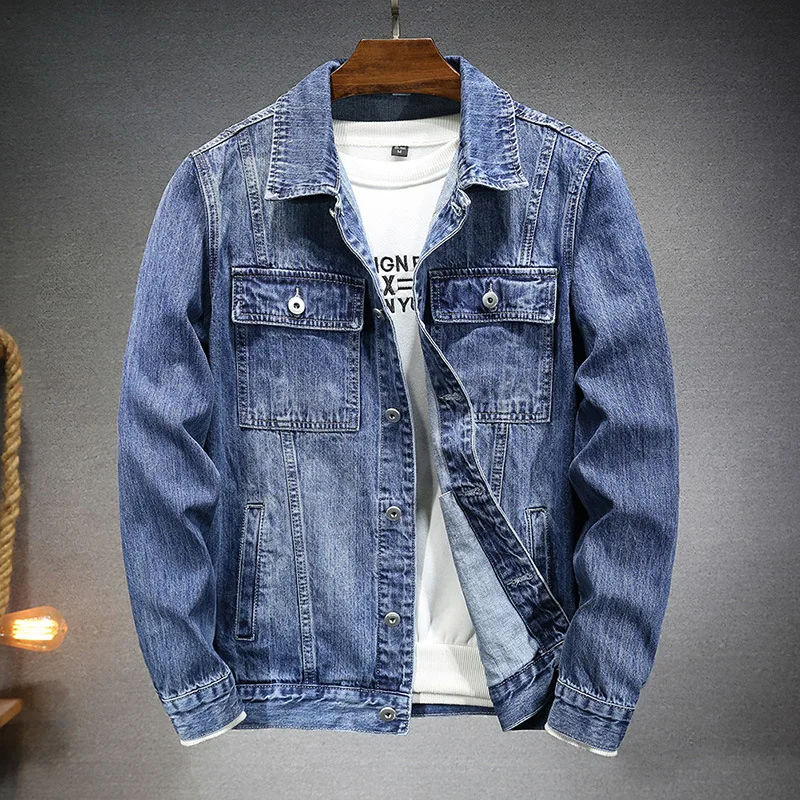 Coat Men Denim Coats Turn Down Collar Jackets Single Breasted Full Sleeve Vintage Y2k Streetwear Work Casual Jacket 2026 Spring