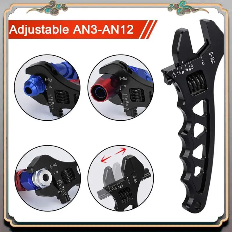 

A73Q-Adjustable An 3 4 6 8 10 12 Aluminum WRENCH HOSE Accessories Fitting Tool Aluminum Spanner Hose Fitting Tool Spanner Black