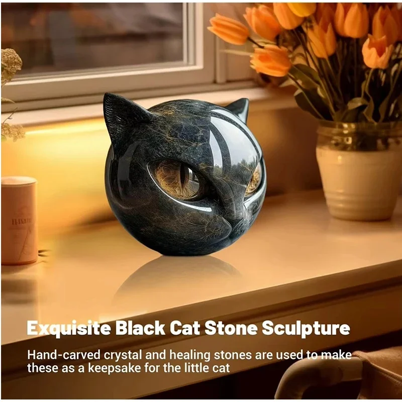 

Black Cat Head Resin Figurine Healing Stone Marble Texture Desktop Decor Office Home Gift Cat Keepsake