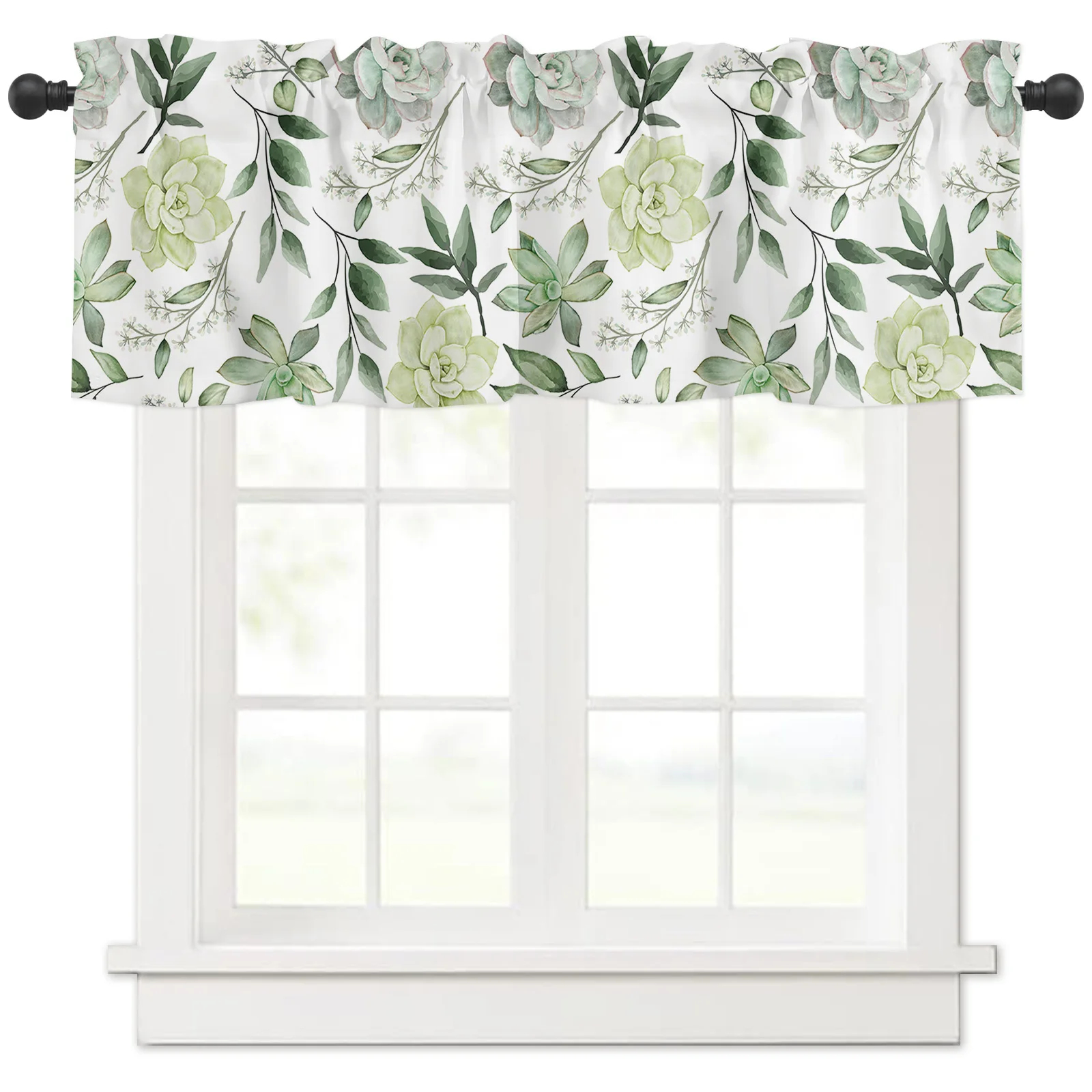 ZEDLIYU Valances for Windows Kitchen Living Room Small Window Valance Green Plants Leaves 1 Panel, 42 x 12 Inch