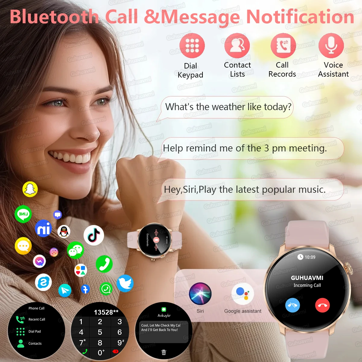 New Ultra-thin 8.9mm Lady Smart Watch 500+ Custom Dial Voice Call GPS Sports Watches Heart Rate Waterproof Bracelet Women's Gift