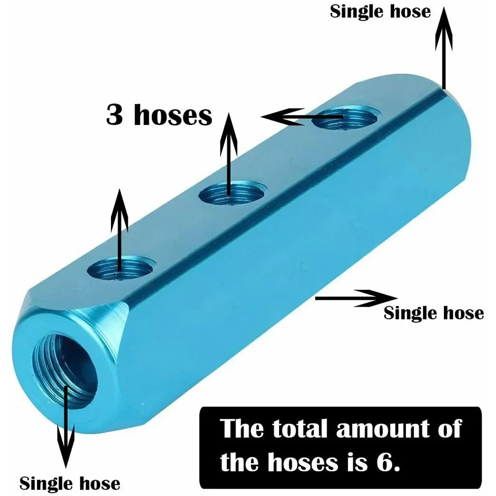 Splitter Manifold Block 0-1MPa 3 Way 6 Port Aluminum Block Blue Fitting Manifold Nickel Plated Pneumatic Road 3