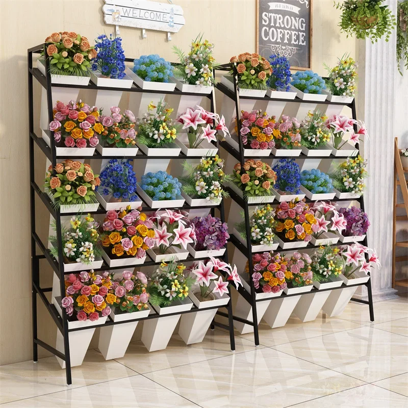 Light Luxury Wrought Iron Multi-layer Flower Shop Flower Stand Movable Stepped Flower Bucket Storage Stand Display Stand