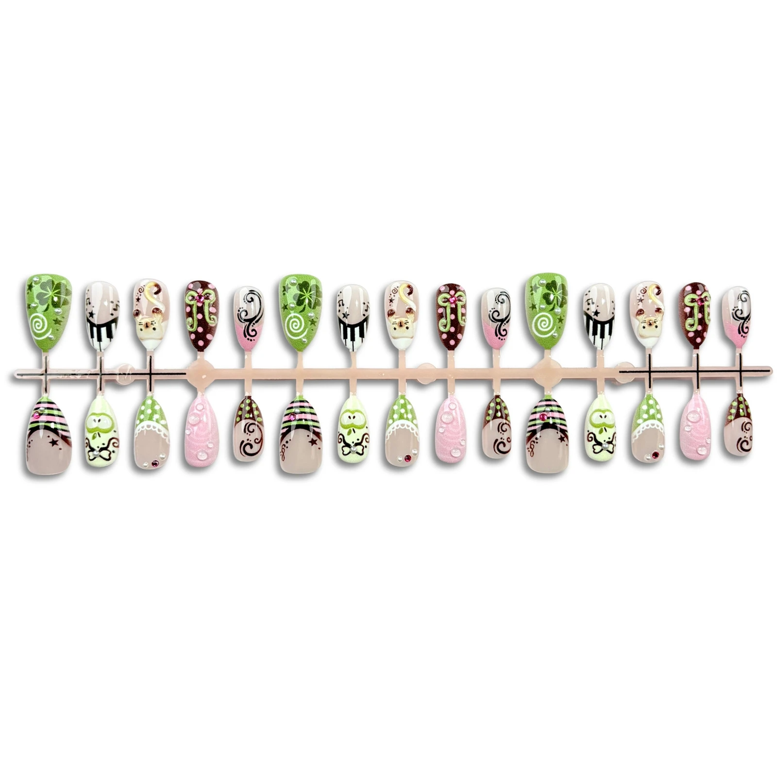 30 Stück frische Mandelform-Kunstnägel mit Streifen, Tupfen, Klaviertasten-Design, französischen Dopamin-Press-On-Nägeln, niedlichen Katzen- und Schleifendesigns, künstliche Nägel – Detail 6