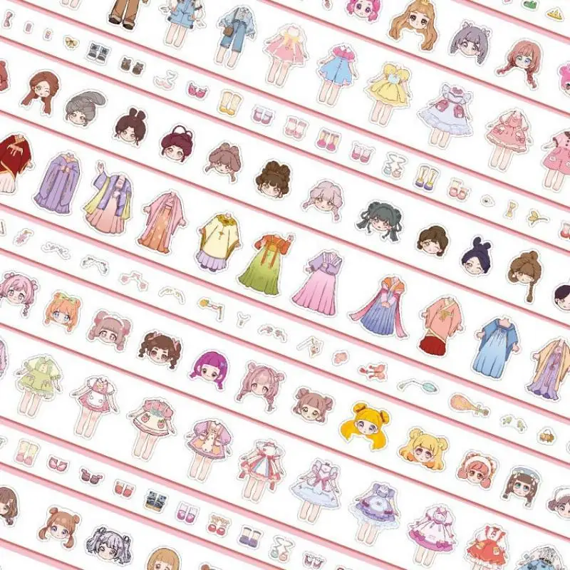 لطيف الأميرة اللباس ملصق مضاد للمياه فتاة الكرتون اشي الشريط مجموعة كتيب الأطفال شخصية لاصقة تزيين #2