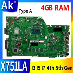 X751la Laptop Motherboard i3 i5 i7 4. 5. Generation CPU 4GB RAM für Asus x751la x751lab x751ld x751l x751 Notebook Mainboard Arbeit