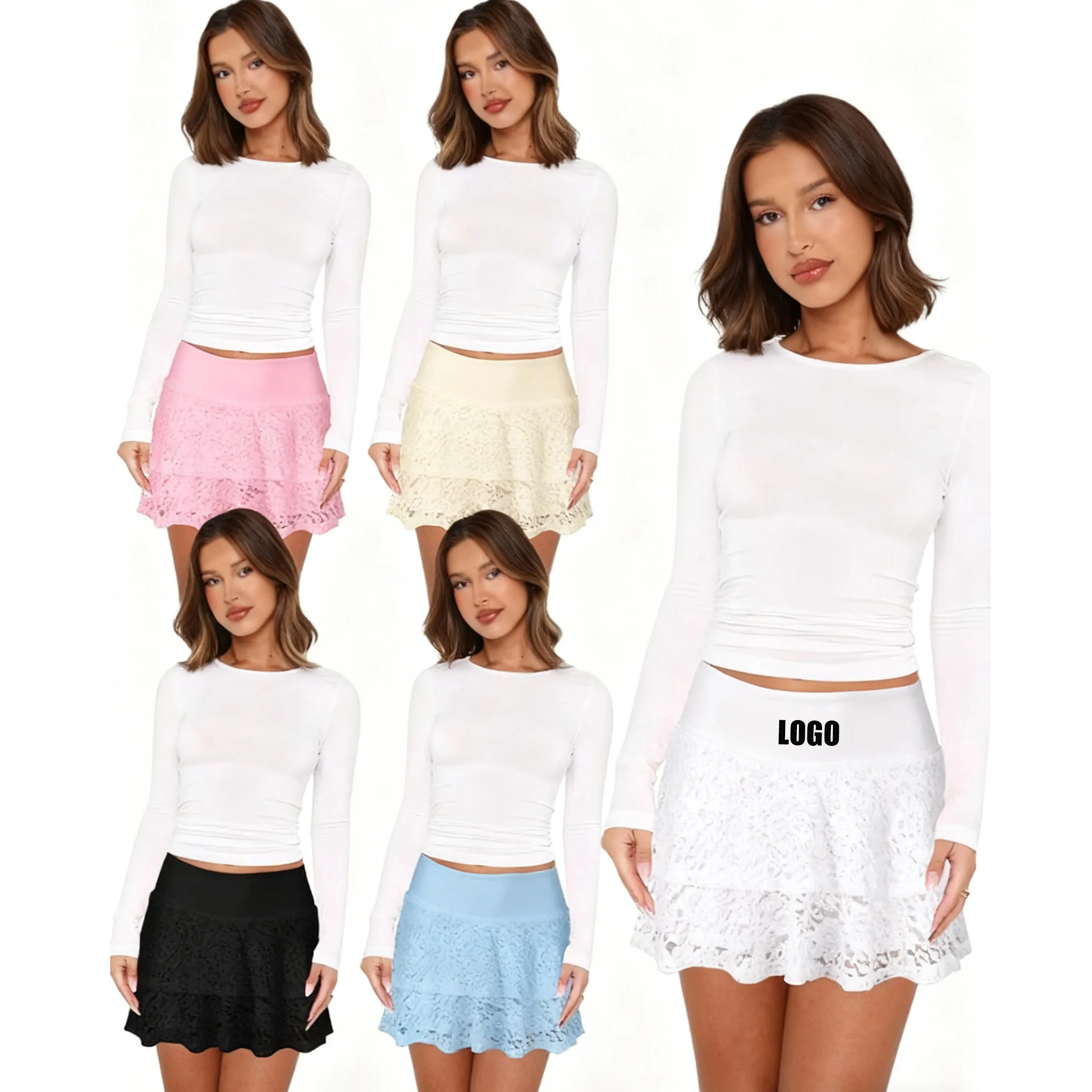Customized LOGO summer women's sweet and fresh, American girl versatile lace perspective with underpants short skirt