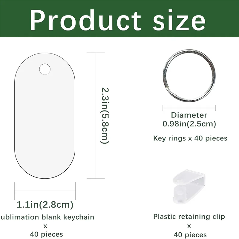 GOOD-40 세트 금속 승화 키 체인 공백 대량, 양면 승화 공백 키 체인 열전달 키 체인 공백