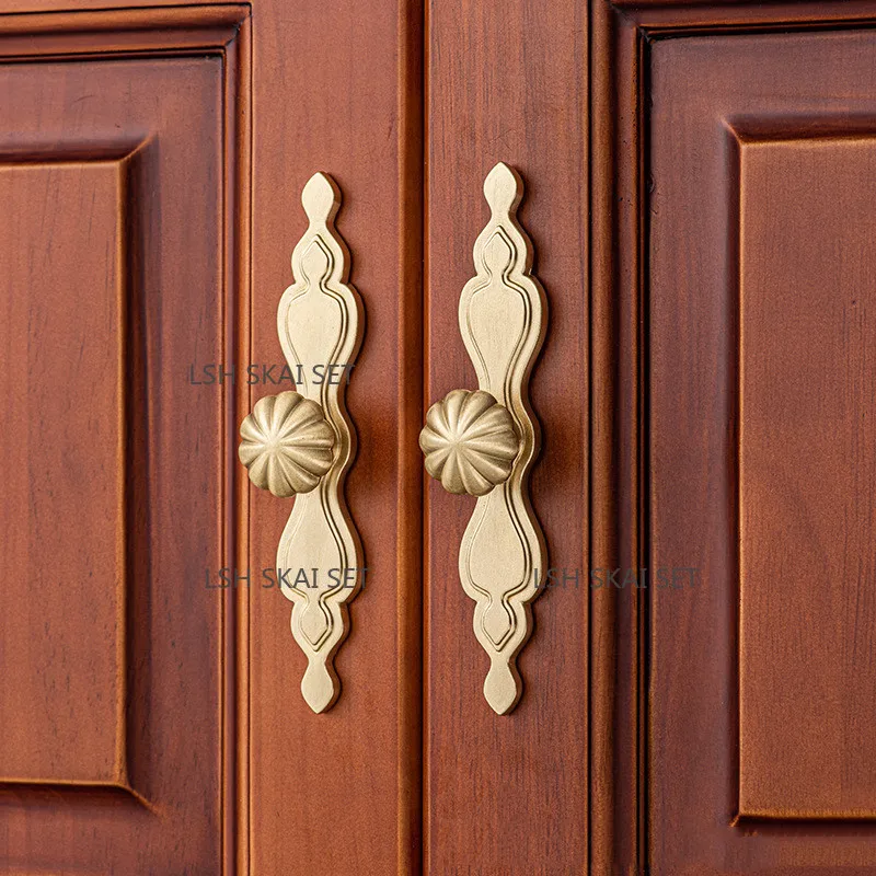 1PC Exquisite Brass Furniture Handles French-style Wardrobe Door Handle Desk Drawer Knobs High-quality Furniture Hardware Pulls