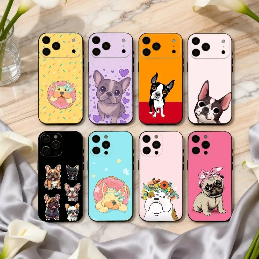 

k-Kawaii b-Bulldog-g Phone Case For iPhone 17,16,15,14,13,12,11 Plus,Pro Max,XS,Soft Silicone Black Cover