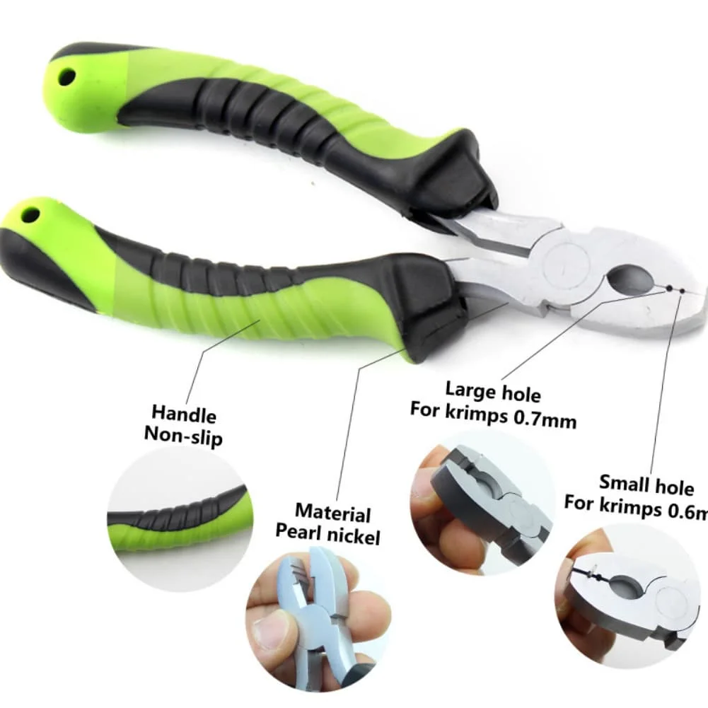 Wire Cutter Crimping Tools Small Teeth Jaws Independent Pressure Points Ergonomic Soft Grip Carbon-plated Steel For Anglers
