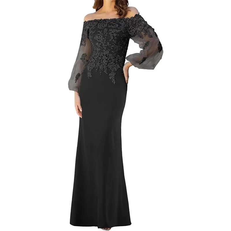 

Mother of The Bride Dresses Long Sleeves Formal Evening Gowns Laces Appliques Off Shoulder Wedding Guests Party Dress