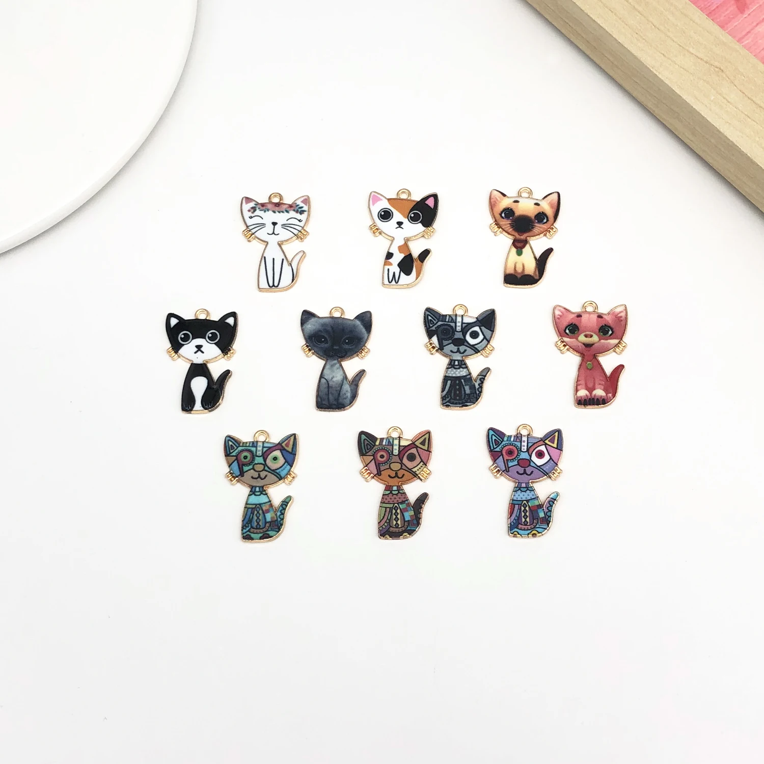 

Mix 10pcs/Alloy Drip Oil Printed Cat Series Jewelry Making Fashion DIY Craft Accessories Back to School Halloween Thanksgiving