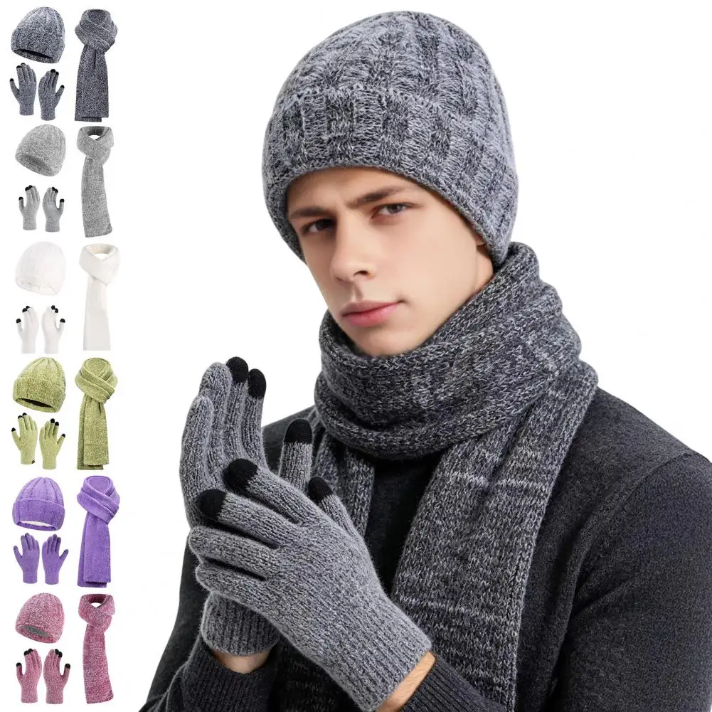 Winter Hat for Men Women Holiday Gift for Friends Family Winter Hat Scarf Gloves Set for Women Warm Knitted Touchscreen Mittens