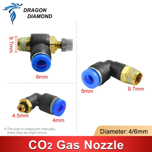 Imagen 2 del producto Boquilla de Gas láser Co2, boquilla de aire de diámetro 4mm 6mm para cabezal láser Co2 para máquina cortadora de grabado láser Co2, 2 uds.
