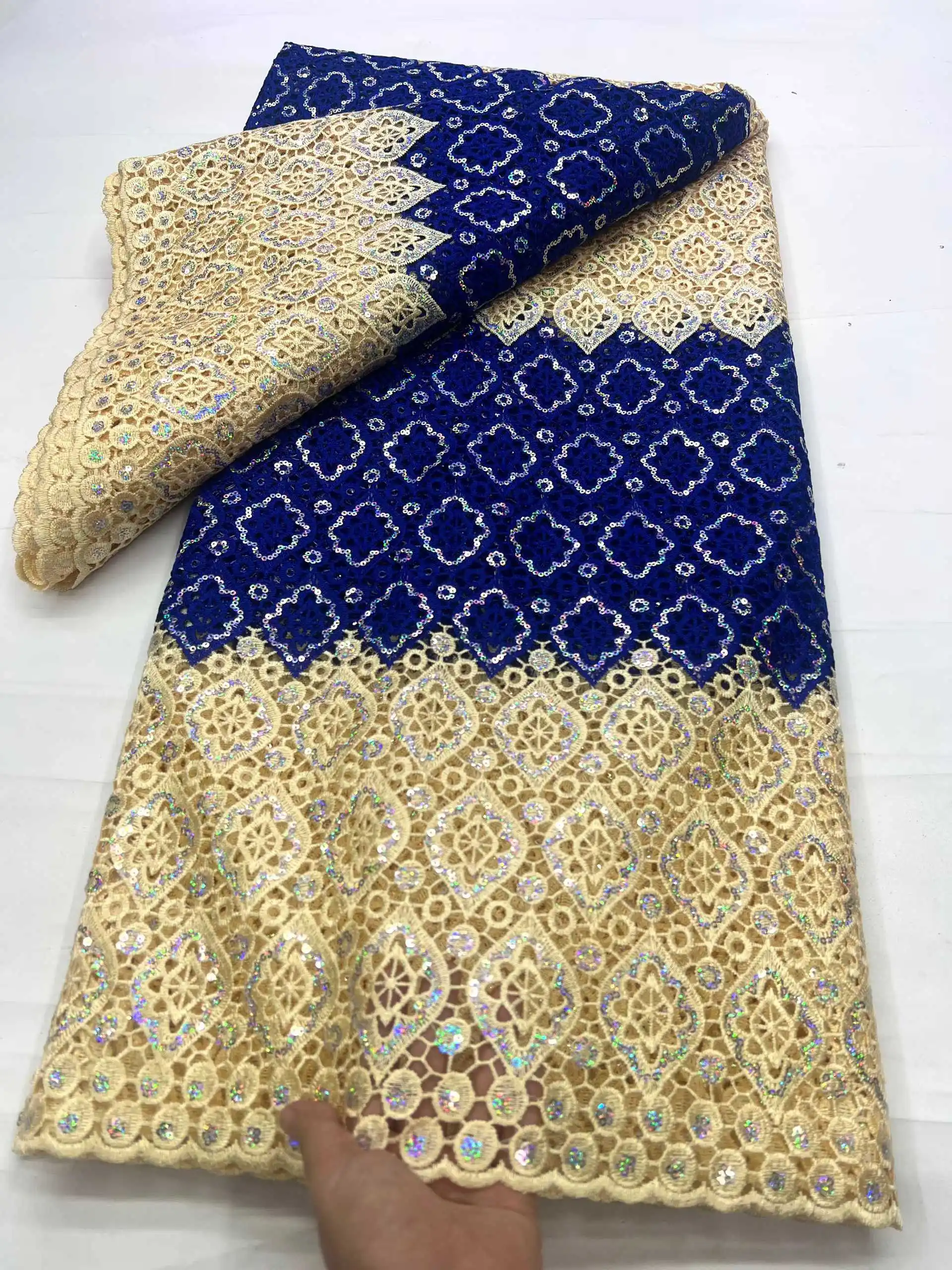 

African Nigerian Water Soluble Lace Crystals Fabric 2025 High Quality 5Yards Elegant Cord Guipure Lace Fabric For Dress Sewing