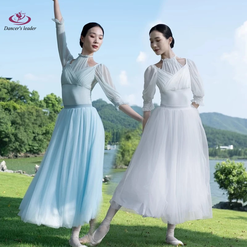 Ballet Suit Training Suit Mid-Sleeve Adult Women's Chinese Dance Pleated Mesh Stitching Elegant Dance Dress Yoga Clothing