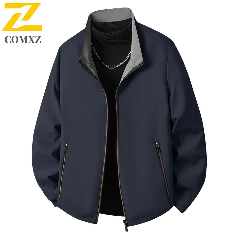 COMXZ Men Jacket Premium Stand Collar Outdoor Adventure Comfort Motorcycle Jacket Daily Style Lightweight Autumn New Clothing