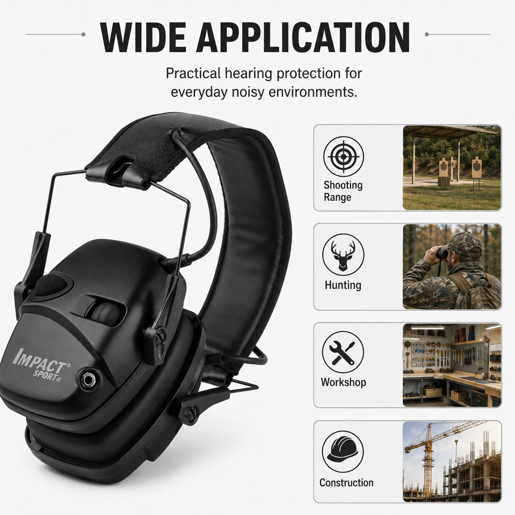 Noise Reduction Shooting Earmuffs, NRR 22dB Adjustable Hearing Protector with Padded Headband for Hunting Range Work
