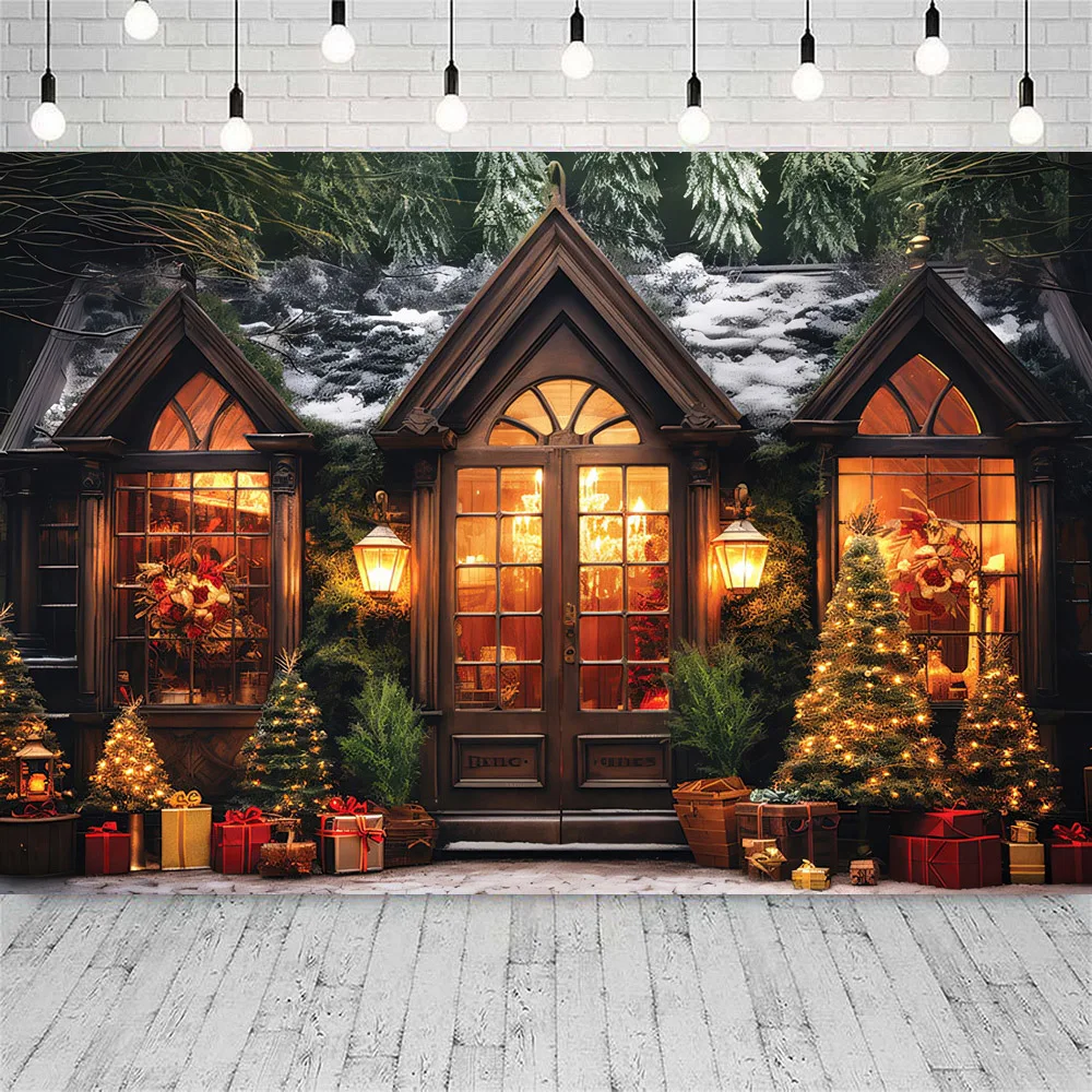 25 Type Photography Background Winter Christmas House Window Glitter Xmas Tree Kids Family Portrait Decor Backdrop Photo Studio