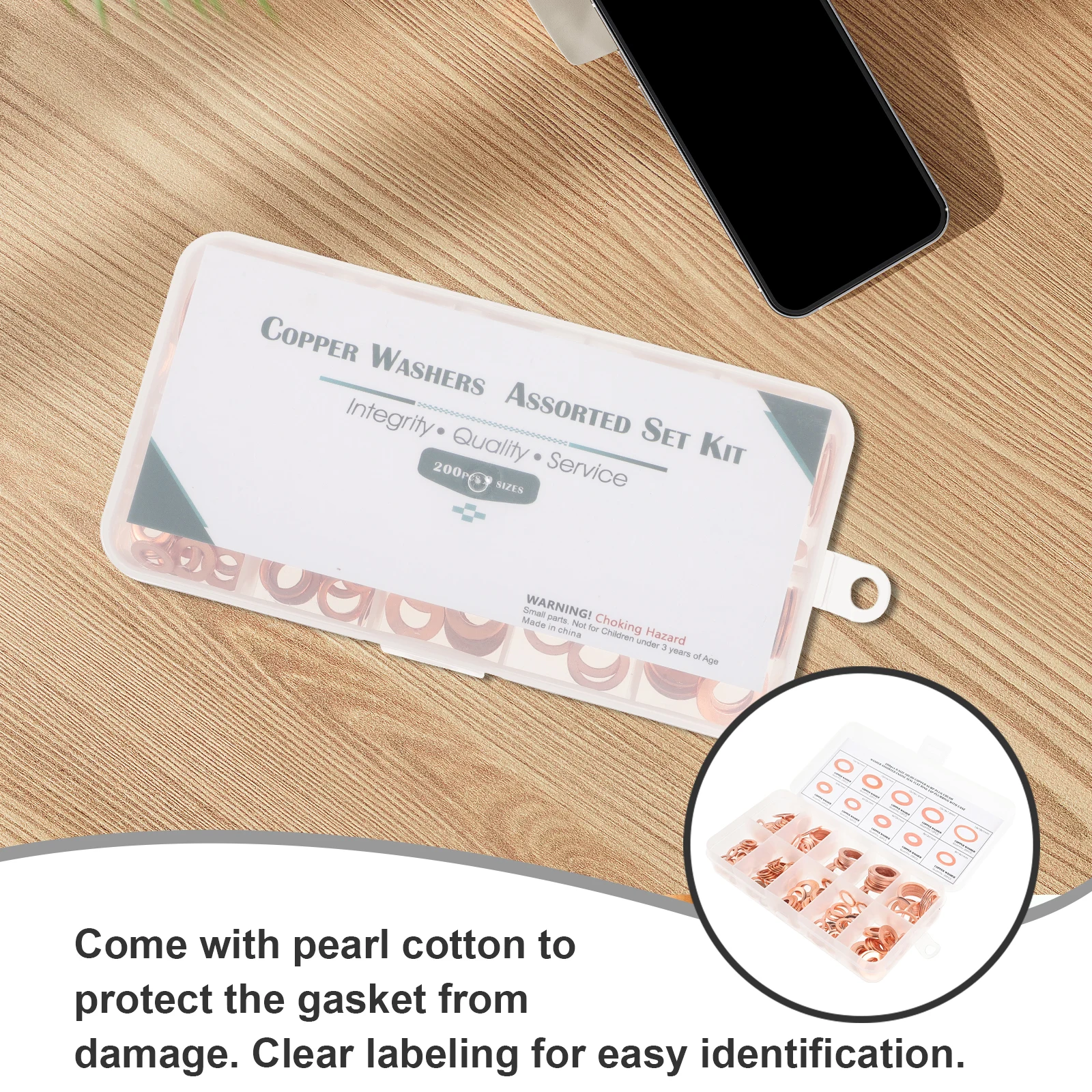 

200pcs Copper Washers Assortment Kit Purple Copper Sealing Flat Rings For Oil Drain Plug Hydraulic Fuel Water Fittings Corrosion