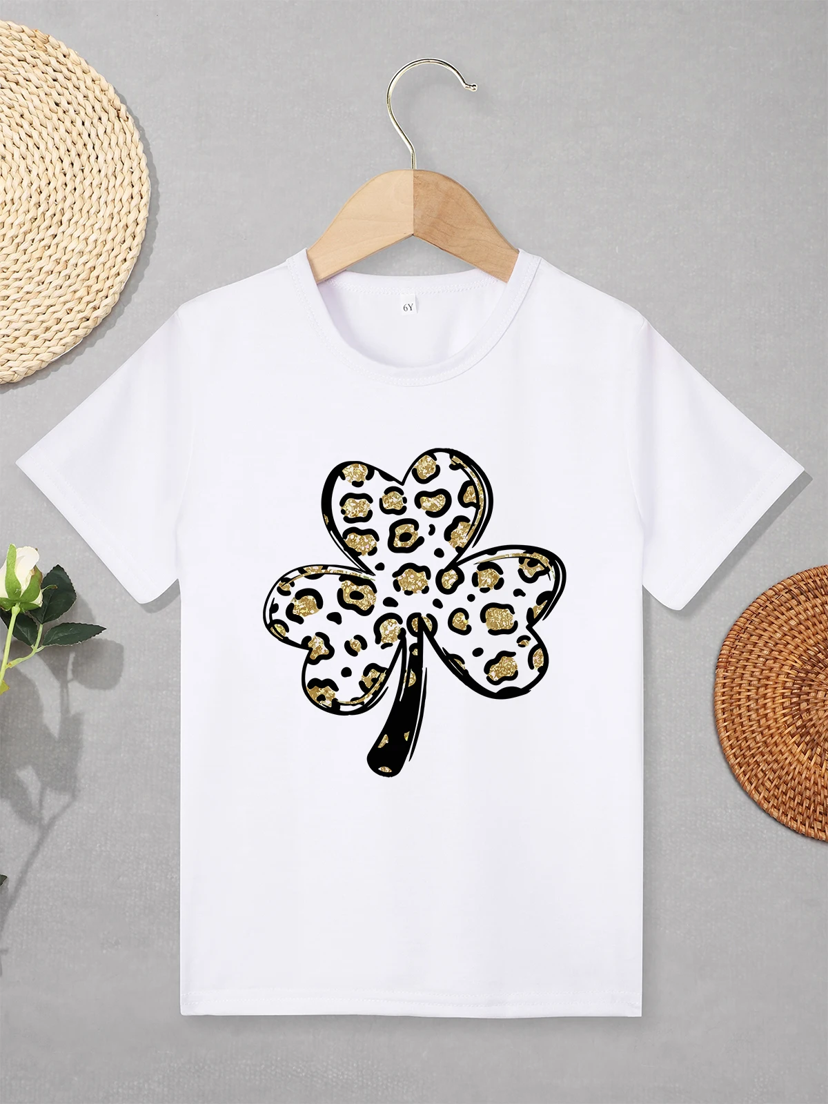 Clover Print 90s Harajuku Kids T-shirt Urban Fashion Trend Boys and Girls Clothes Aestehtic Summer Casual Children Shirt