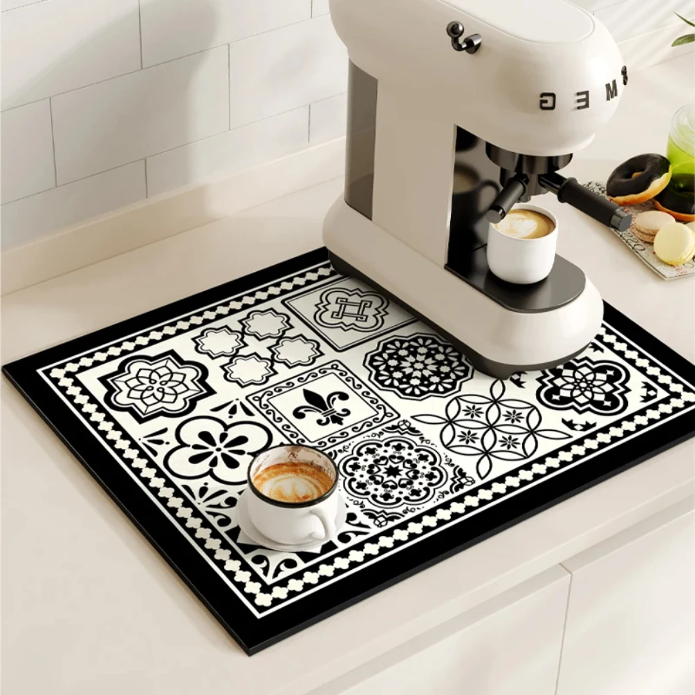 

Coffee Maker Mat Retro Dish Drying Mats For Kitchen Non-slip Draining Pad Quick Dry Tableware Placemat Dinnerware Washable
