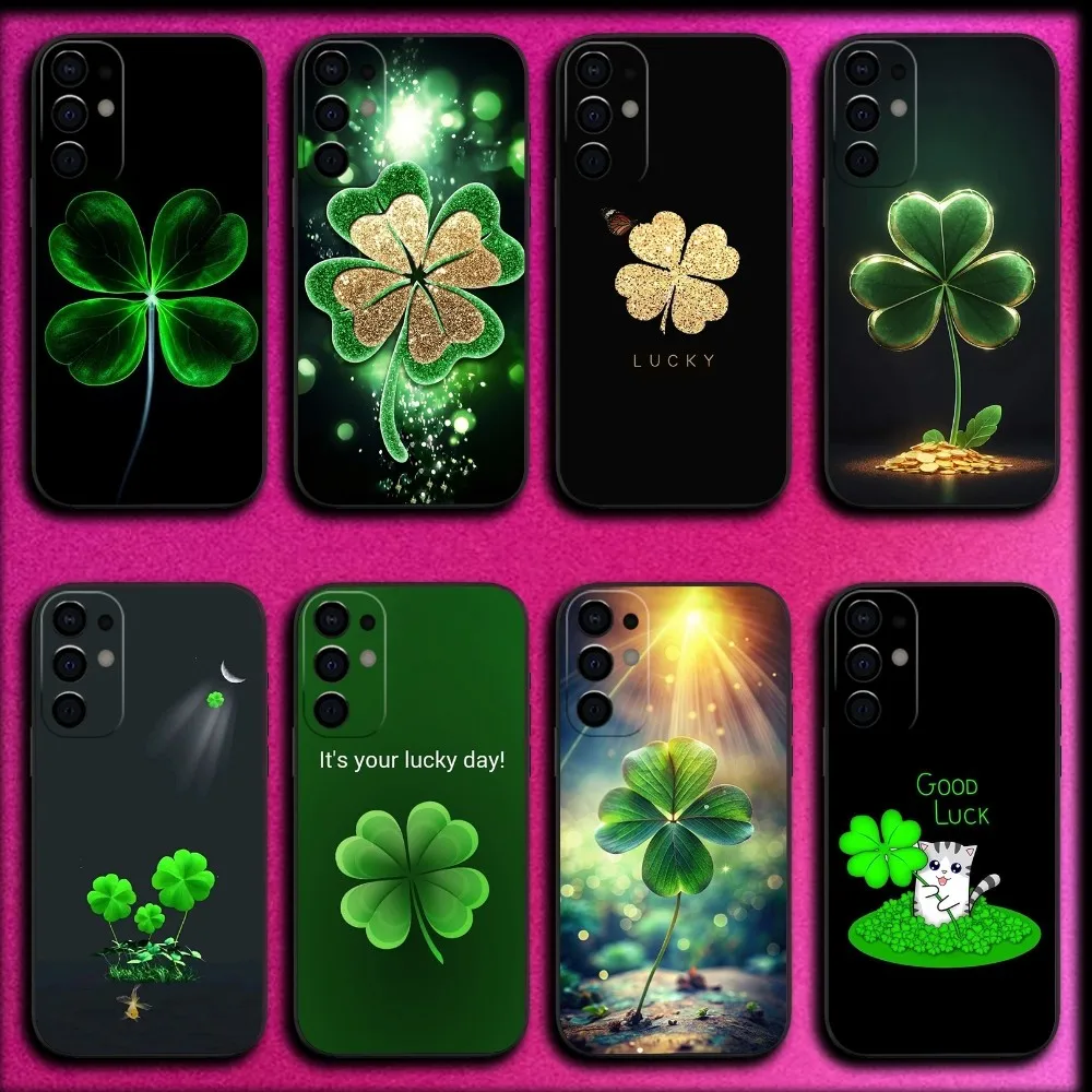 

Lucky Four Leaf Clover Phone Case For Samsung S25,S24,S21,S22,S23,S30,Ultra,S20,Plus,Fe,Lite,Note,10,9,5G Black Cover