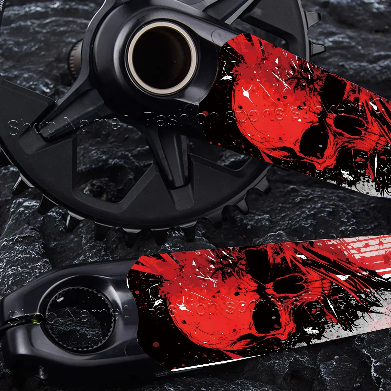 1 Pair Red Black Splatter Skull Bike Crank Arm Stickers, Waterproof Scratch Resistant MTB Road Bike Crank Protective Decals