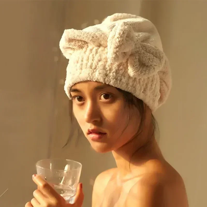 Quick Hair Drying Towel Cap Bowknot Wrap Towel Cap Bathroom Accessories Thicken Bonnets for Women Designer Shower Cap
