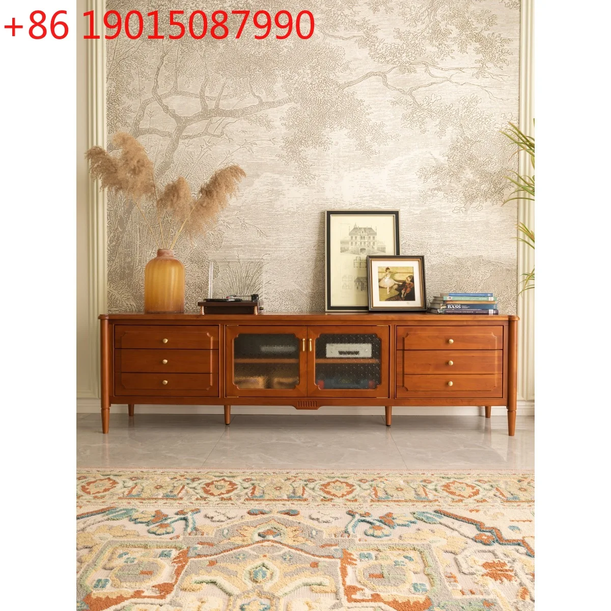 

Легкий ретро-вишневый шкаф для телевизора из массива дерева, гостиная, маленькая квартира, французский аудиовизуальный напольный шкаф