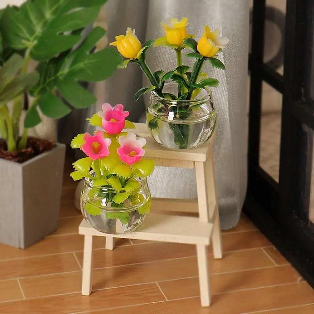 ドールハウス用ミニプラスチック花瓶,ミニチュアアクセサリー,緑のルオ植物,完成した花,屋外,ドールハウスモデル,1:12