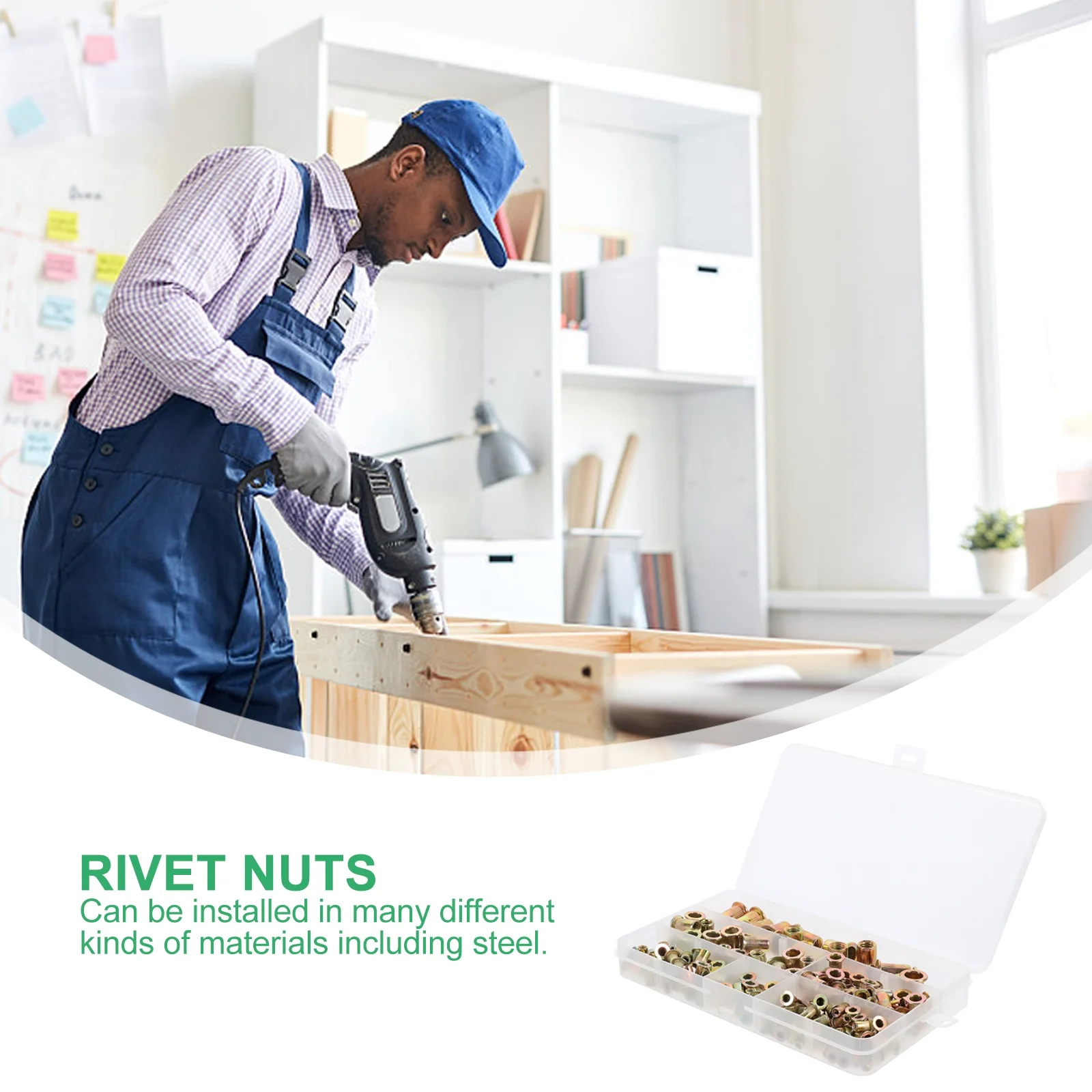 

165 Pcs Color-plated Zinc Rivet Nuts Threaded Inserts Woodworking Internal and External Metric Galvanized