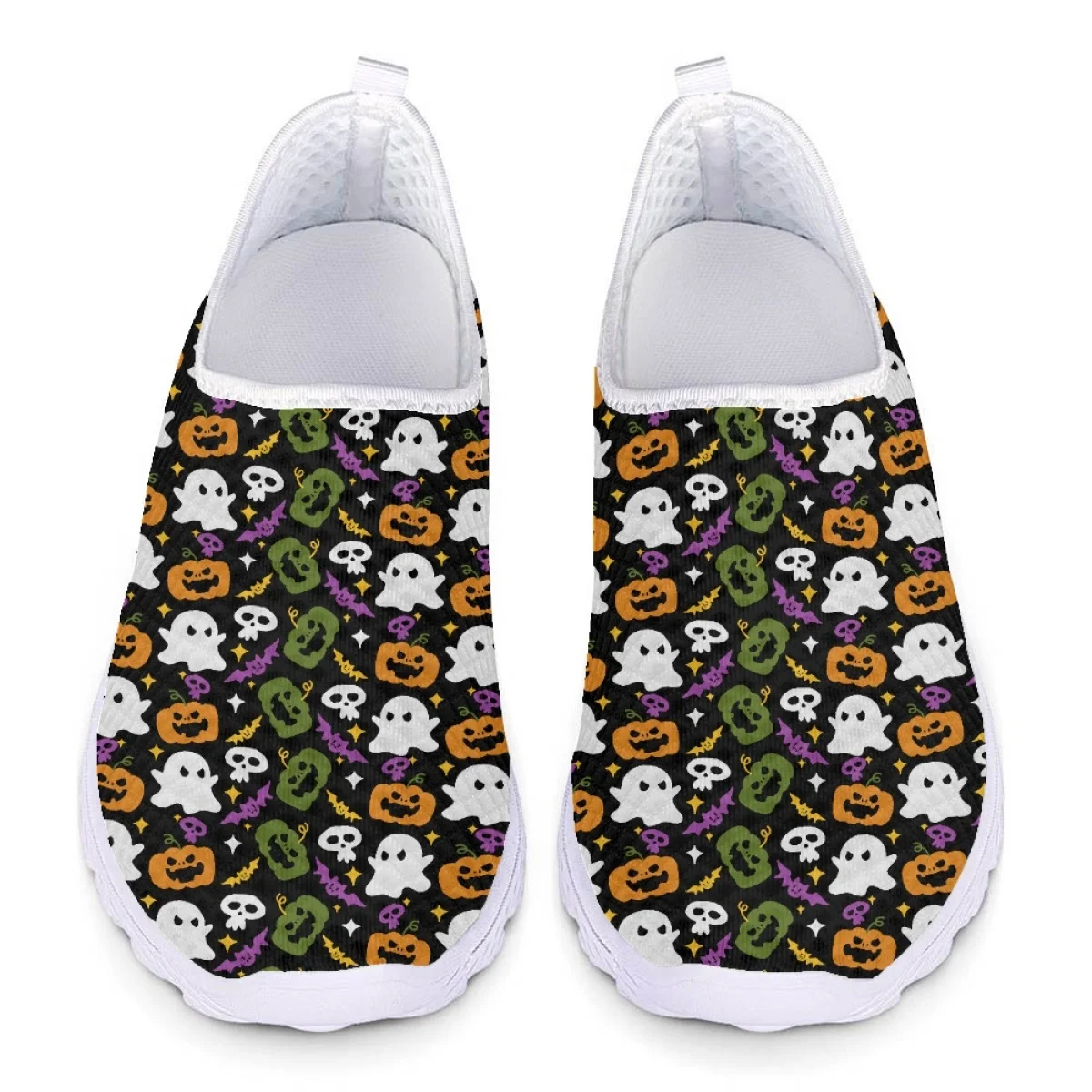 Halloween Gifts Spooky Pumpkin Skull Bat Pattern Women's Spring Autumn Sneakers Dirt Resistant Lightweight Lace Up Sport Shoes