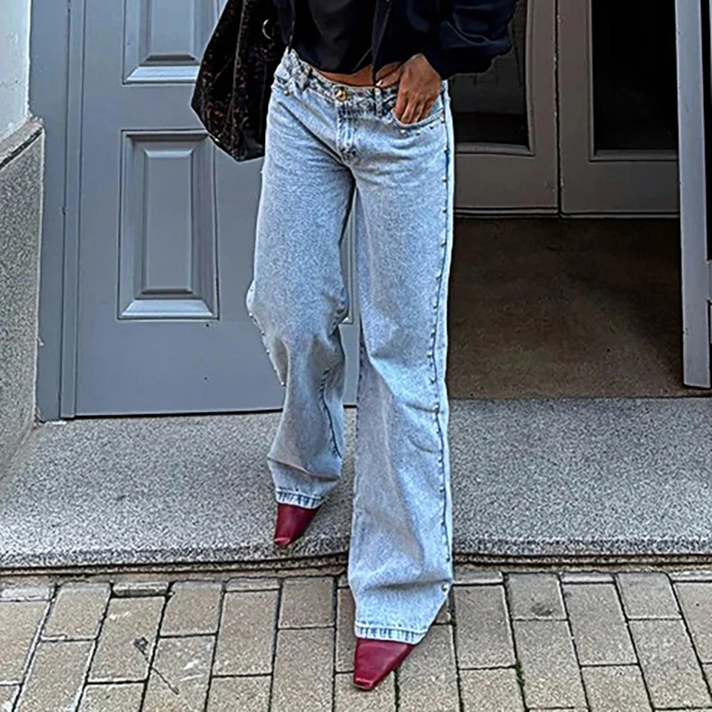

Mia Muse Summer Jeans 2025 Women's Chic Casual Comfortable Denim Full Length Wide Leg High Street Jeans