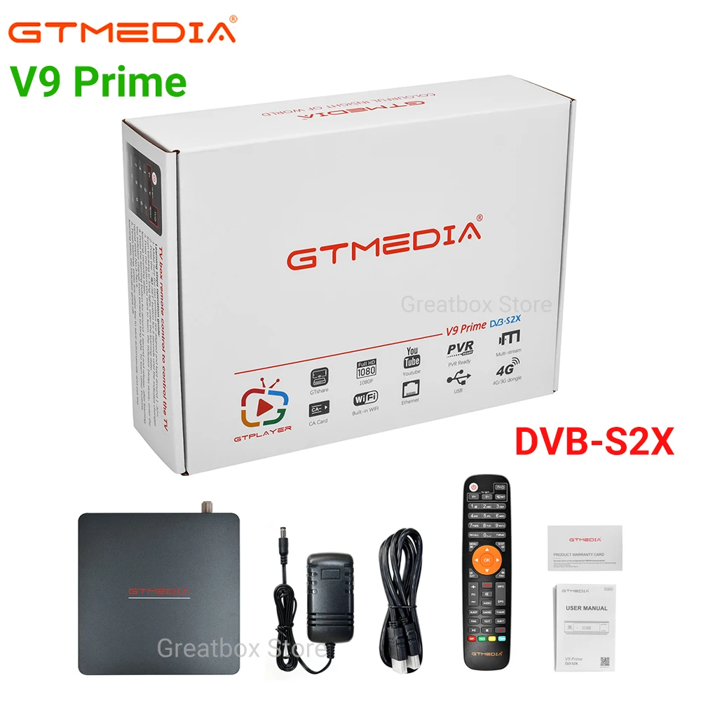 Спутниковый ресивер GTmedia V9 Prime 2024, встроенный Wi-Fi 2,4G DVB-S/S2/S2X HEVC, поддержка SAT2IP от GTShare APK ТВ-приемник Спутниковый ресивер GTmedia V9 Prime 2024, встроенный Wi-Fi 2,4G DVB-S/S2/S2X HEVC, поддержка SAT2IP от GTShare APK ТВ-приемник