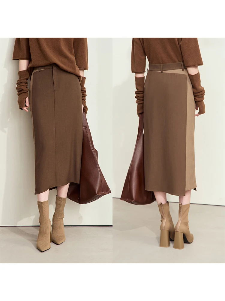 Amii Minimalism Skirts for Women 2024 Autumn New Commuter Irregular Spliced Slit Straight Basic Elegant Blazer Skirt 12443145