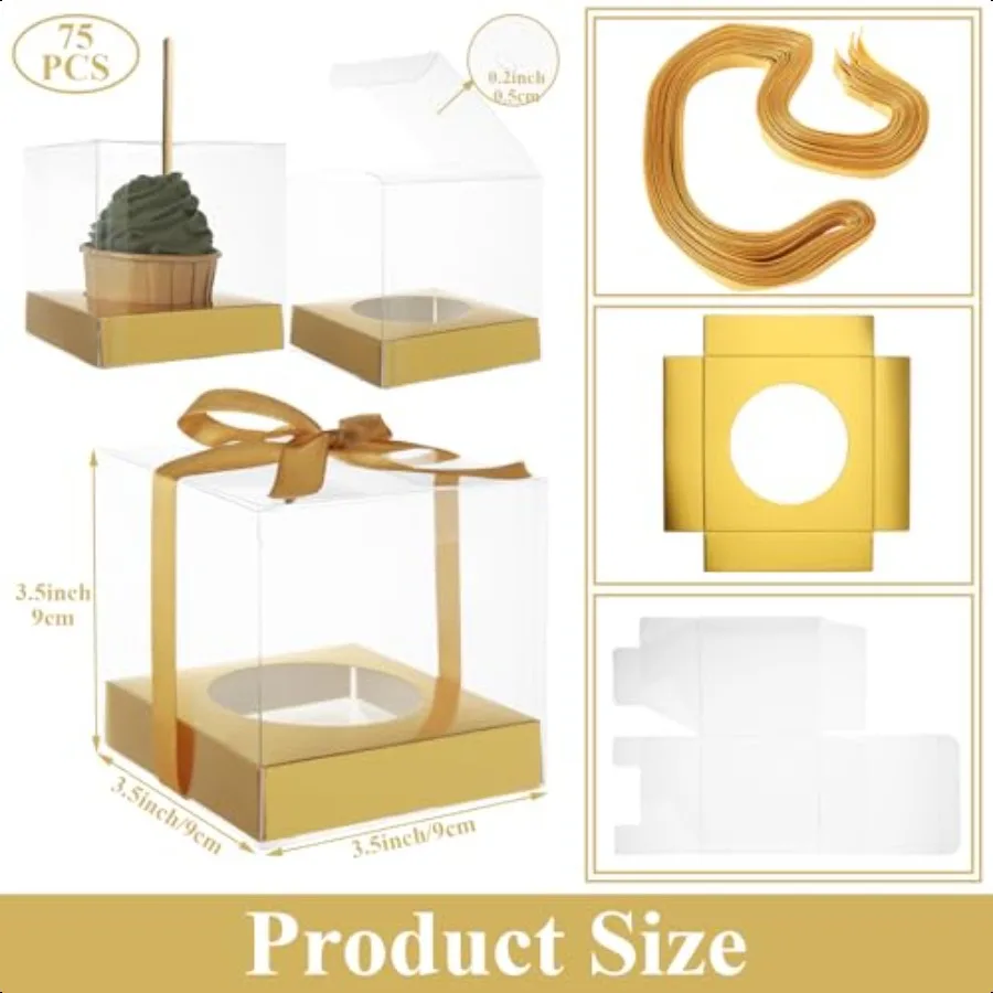 75PCS Kotak Permen Apel dengan Lubang 4x4x4 Inci Kotak Apel Karamel Transparan Kotak Hadiah PET Transparan untuk Pernikahan, Baby Shower, Ulang Tahun