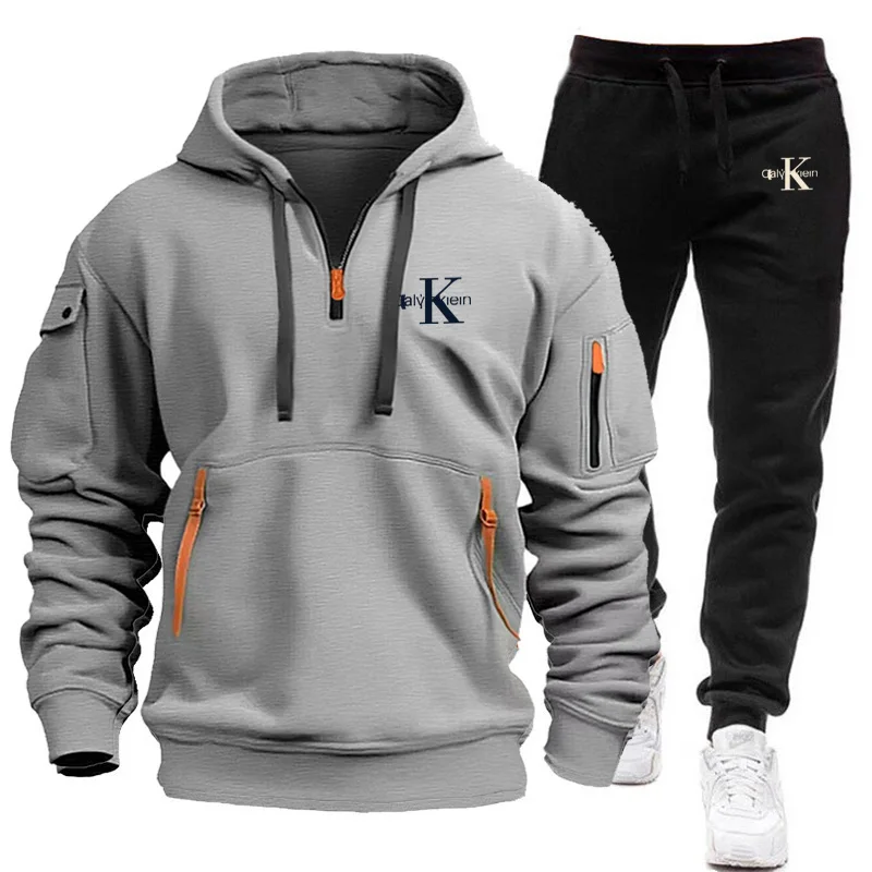 Men's Casual Sports Tracksuits Fashion Hoodies +Pants Suit Outdoor Running Fitness Sportswear Autumn Winter Male Fleece Clothing