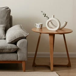 Table Basse Ronde Japonaise en Rotin, Meuble d'Auxiliaire Moderne et Minimaliste, en Bois, pour Salon