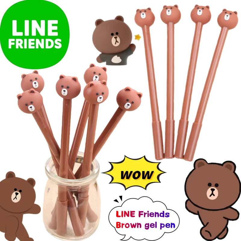 

Line friends Коричневая гелевая ручка Креативная высокоцветная анимация Мультяшная милая кукла Гладкая быстросохнущая студенческая кисть Тестовая ручка для вывески