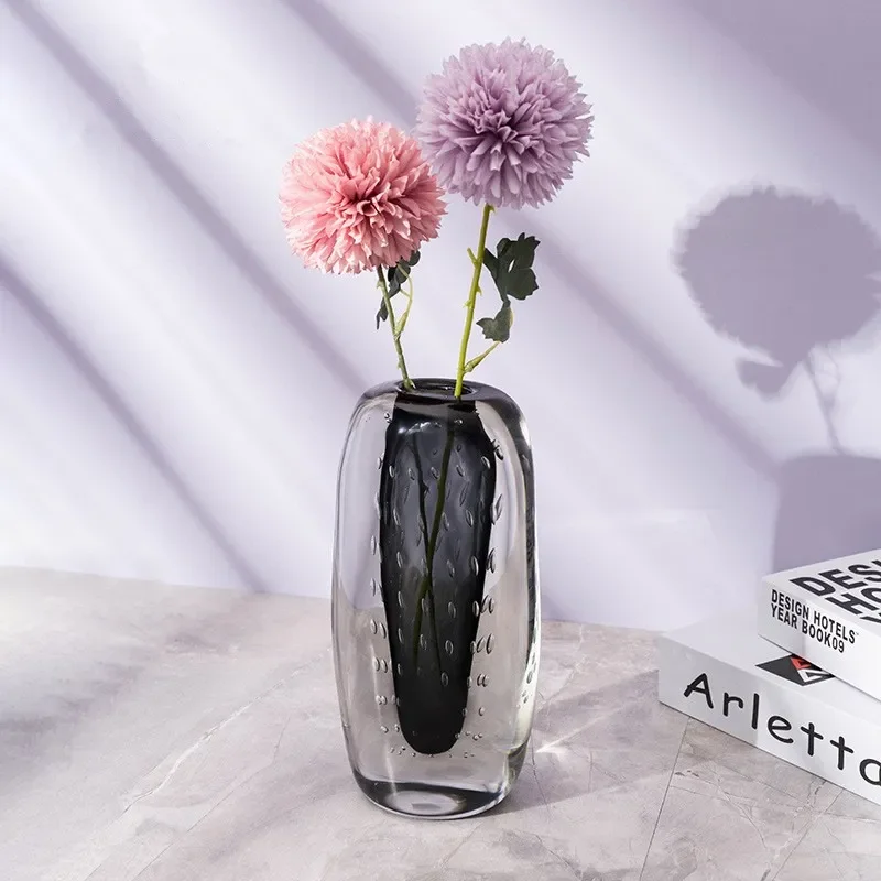 Grey Thickened Crystal Bubble Vase Decorative Glass Glazed Handicraft Home Decoration Modern Style Table Centerpiece Ornament