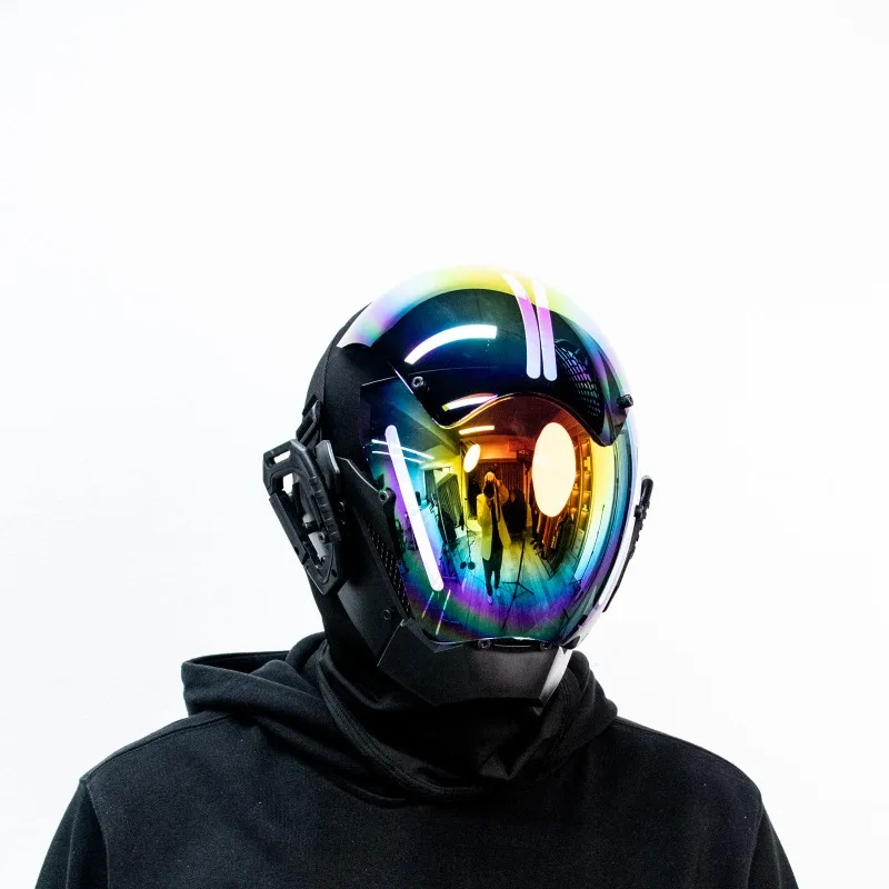 Punk Color Changing Helmet Futuristic Mechanical Light Up Rechargeable Cosplay Mask For Halloween Rave Party Casco