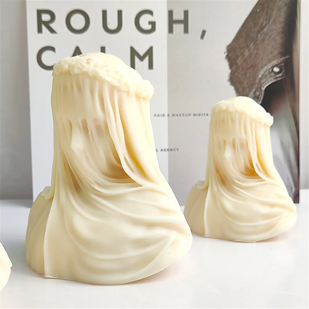 3D Bride Sculpture Lady Candle Silicone Mold Veiled Woman Body Bust Statue DIY Handmade Figure Face Wax Molds Home Decor Crafts