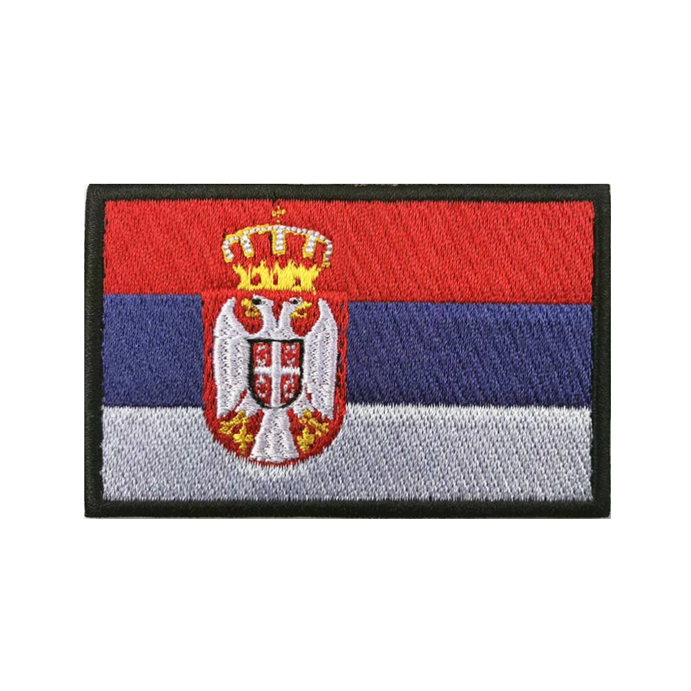 1PC Serbian Flag Serbia Armband Embroidered Patch Hook & Loop Or Iron On Embroidery Badge Cloth Military Moral Stripe