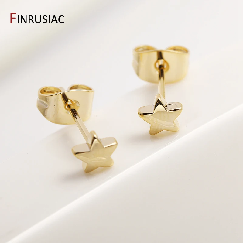 

14K Gold Plated Brass Moon Rectangle Star Post Earrings For DIY Earrings Making Supplies Moon Star Ear Stud Wholesale