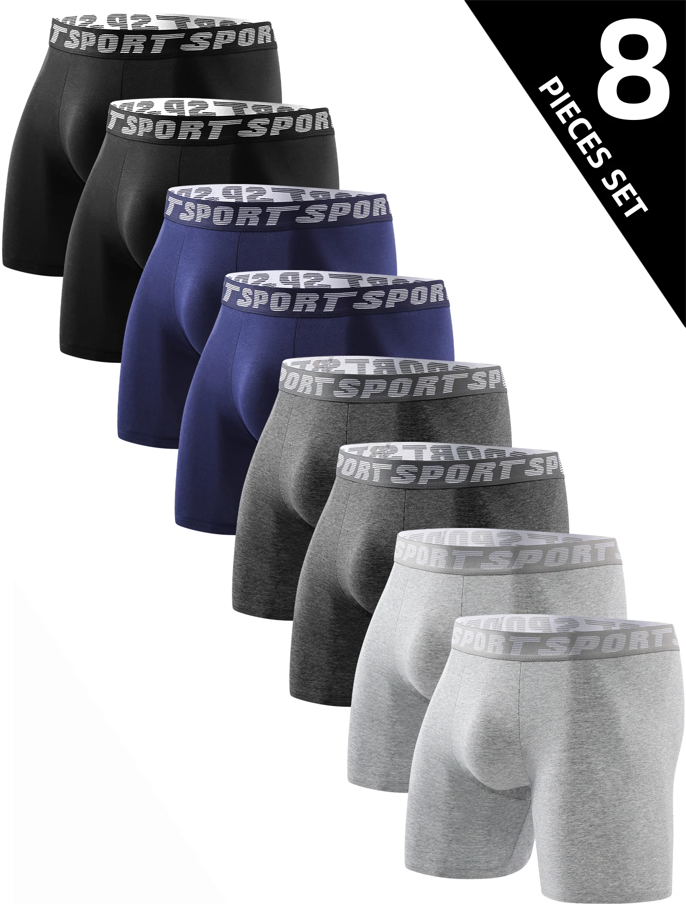 8pcs Men's Underwear Skin-friendly Comfortable Men's Long Boxer Briefs Trendy Fashionable Simple Athleisure Classic Men's Pants